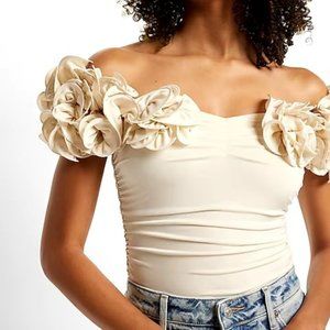 EXPRESS Body Contour Compression Off The Shoulder Rosette Top